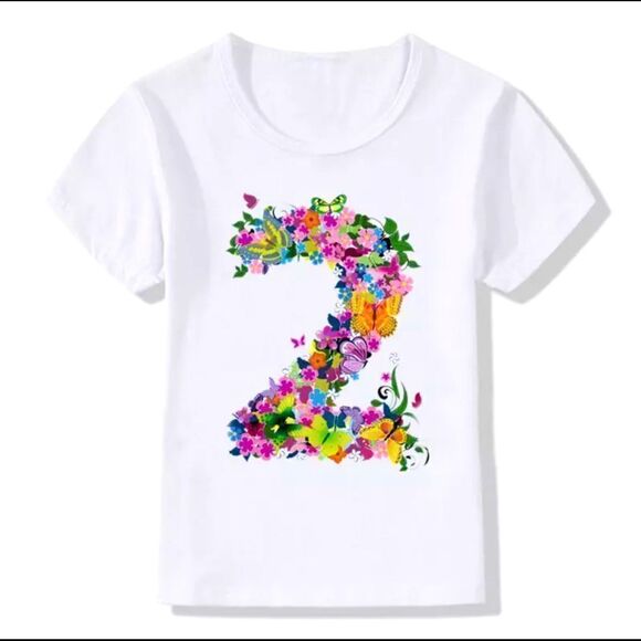 Other - Birthday  girl white  T- shirt with flowers